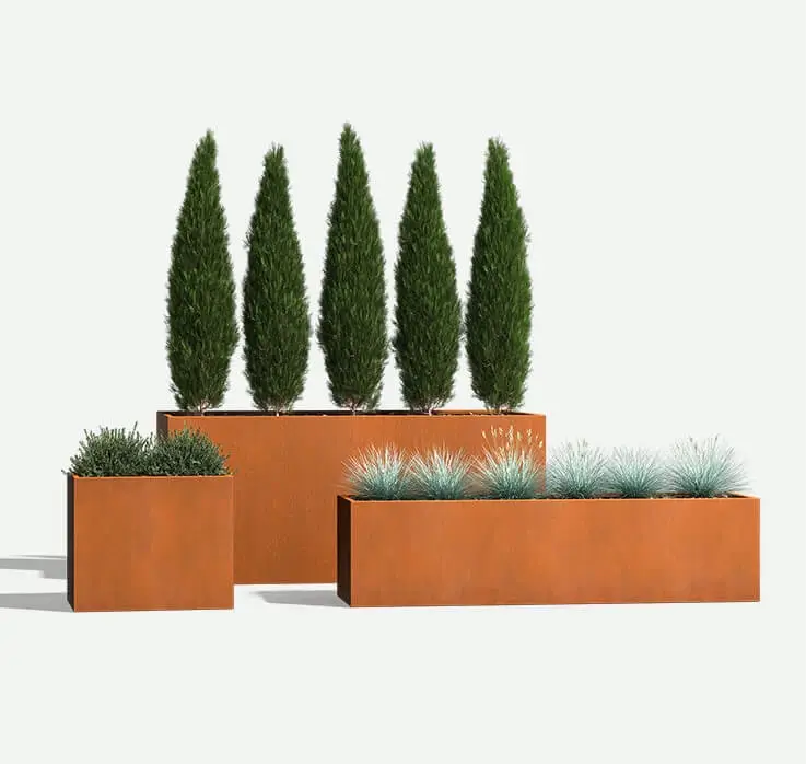 Wilshire-Weathering-Steel-Rectangles-plants-F2F4F2